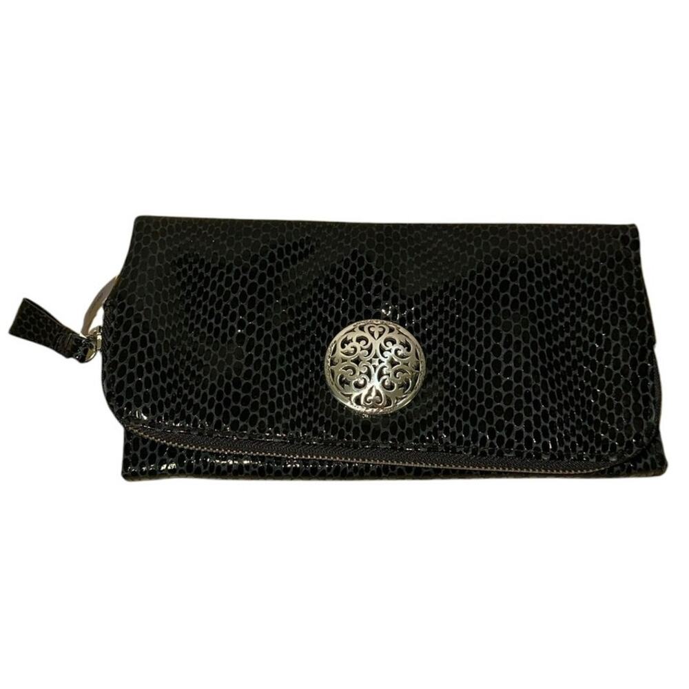 Brighton Black Snakeskin Embossed Leather Wallet Organizer NWT